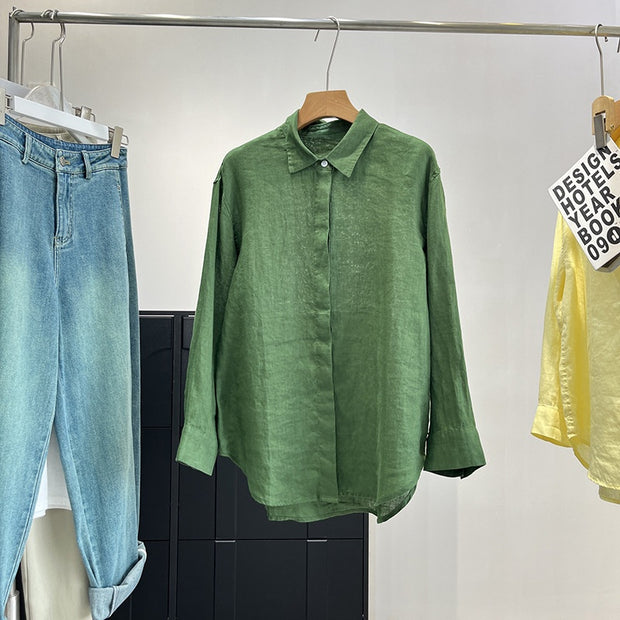 Linen Plain Cloth Blue Dyed Loose Shirt