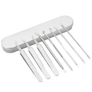 8pcs Ultra-fine Beauty Salon Acne Needle Tool Set displayed in a sleek metal case with various precision tools.