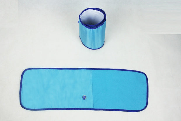 Air pressure leg massager device shown in blue color for effective leg relaxation and muscle relief.