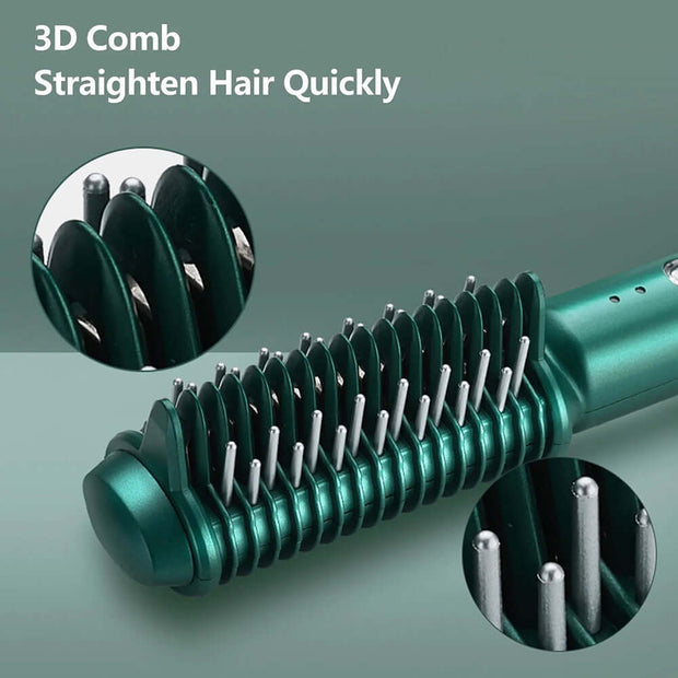 Dual-Purpose Electric Hair Comb for Curling & Straightening with 3D comb design for quick hair straightening.