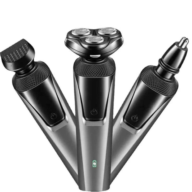 3-in-1 Electric Razor for Men with Trimmer and Shaver showcasing rotary shaver and trimmers for precise grooming.