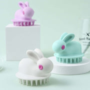 Soft Rubber Shampoo Brush for Kids' Scalp Massage in cute bunny shapes, perfect for gentle scalp care and fun bath time.