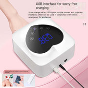 X20 Wireless Nail Lamp with Rechargeable Lithium Battery showing USB interface and LED display for efficient use.