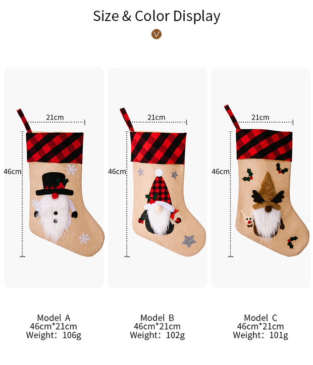 Christmas Decorations Red And Black Plaid Affixed Cloth Embroidered Window Pendant