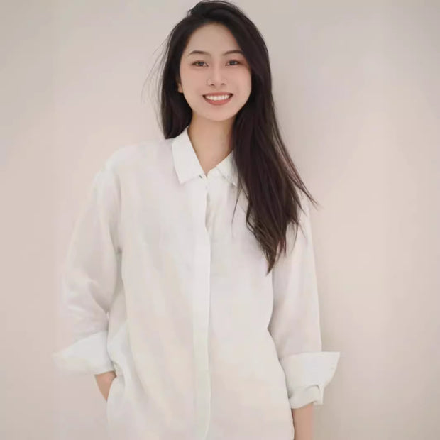 Linen Plain Cloth Blue Dyed Loose Shirt