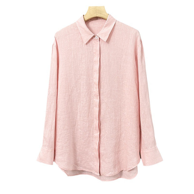 Linen Plain Cloth Blue Dyed Loose Shirt