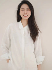 Linen Plain Cloth Blue Dyed Loose Shirt