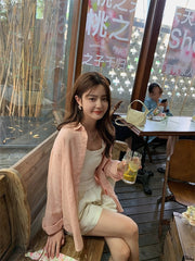 Linen Plain Cloth Blue Dyed Loose Shirt