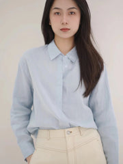 Linen Plain Cloth Blue Dyed Loose Shirt