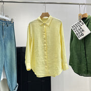 Linen Plain Cloth Blue Dyed Loose Shirt