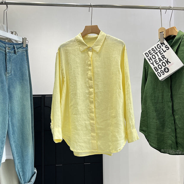 Linen Plain Cloth Blue Dyed Loose Shirt